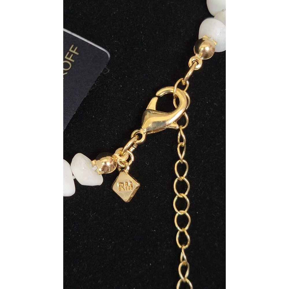 Rebecca Minkoff Beaded Shell & Turquoise Statement Necklace Gold Accents NWT - Picture 7 of 7